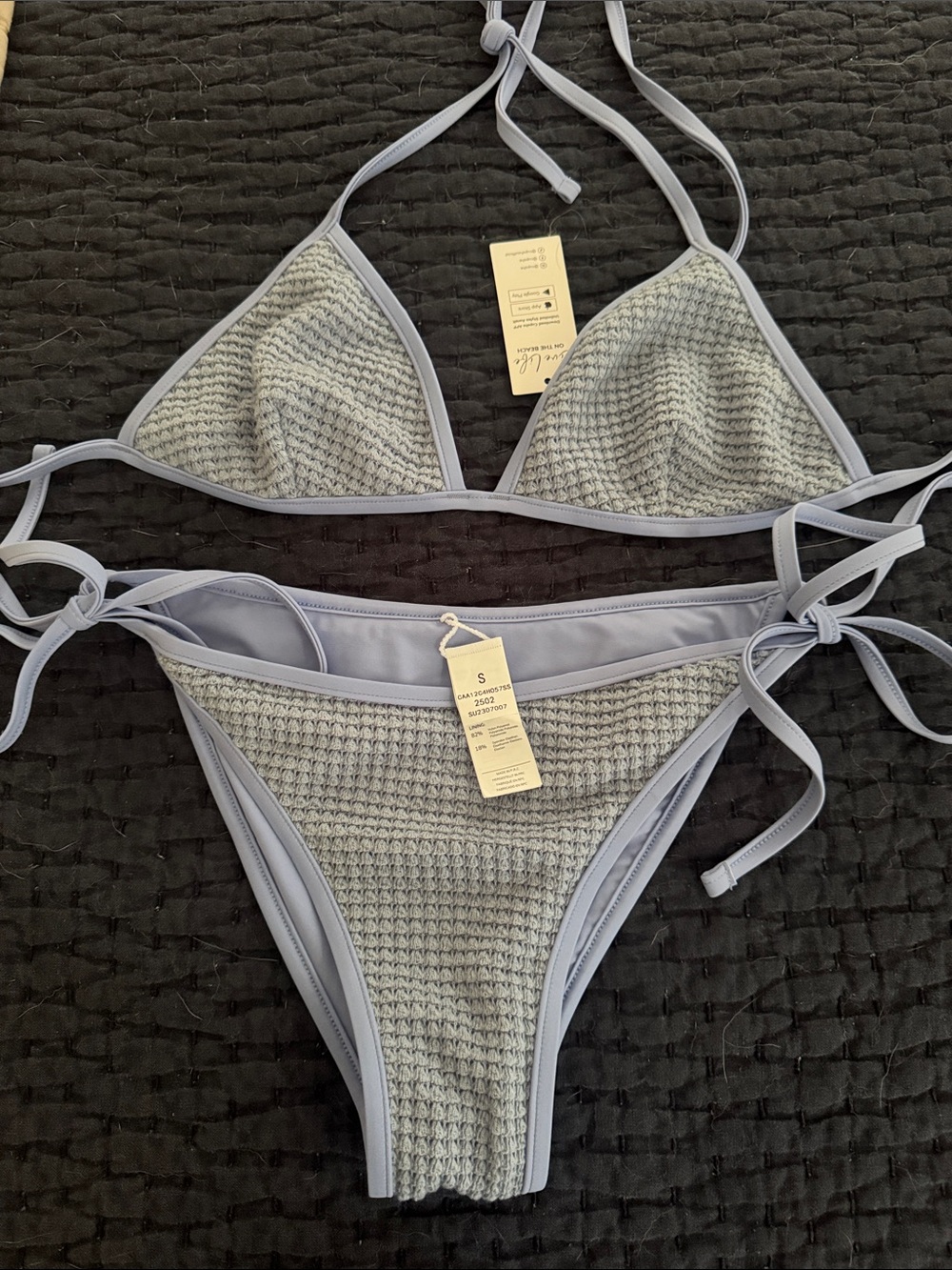 Cupshe Light Blue Waffle Texture Triangle Bikini Set